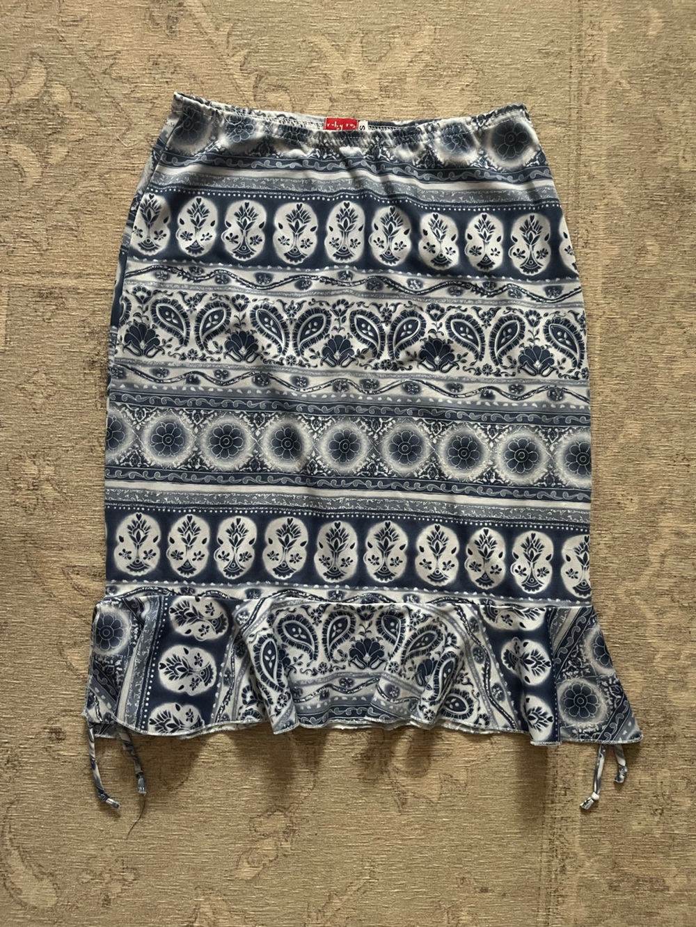 Ruby Rox Navy & White Printed Midi Skirt with Ruffle Hem